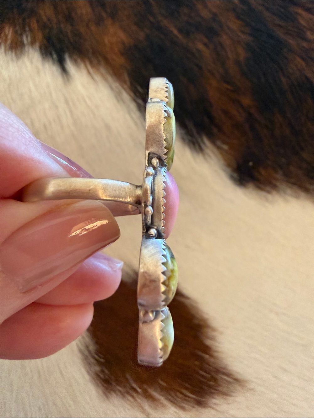 ❤️ Queen Pink Conch Palomino Variscite 925 Navajo Style Crawler Adjustable Ring - Picture 7 of 13